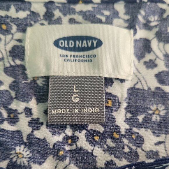 Old Navy Blue & White Floral Rayon Long Sleeve Midi Dress Women's Large - Picture 2 of 9
